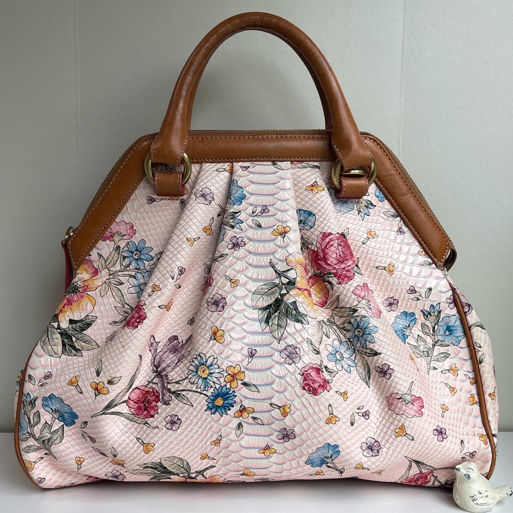 BRAHMIN LIGHT PINK OASIS FLORAL ELISA Satchel Super Rare & Hard To Find - Picture 5 of 17